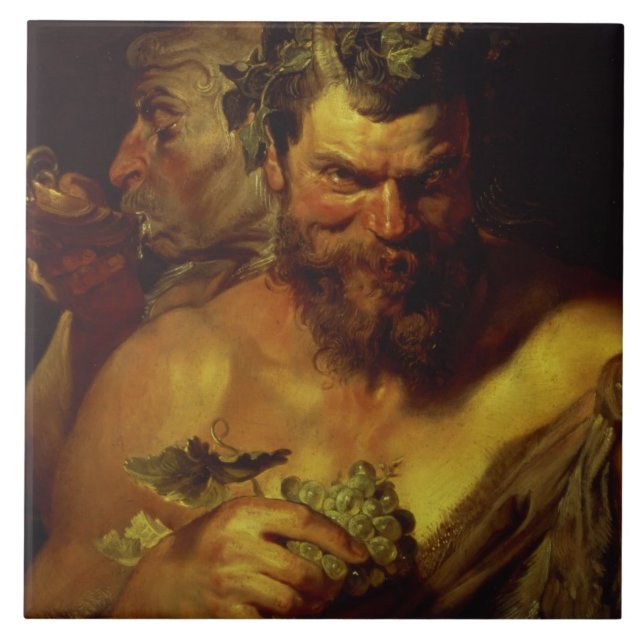 Two Satyrs (oil on panel) Tile (Front)