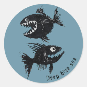 Two scary fish, personalized classic round sticker