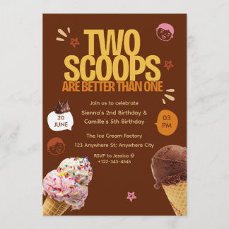 Two Scoops are Better Than One Ice Cream Birthday Invitation