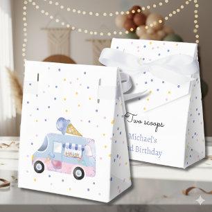 Two scoops ice cream truck second birthday favour box
