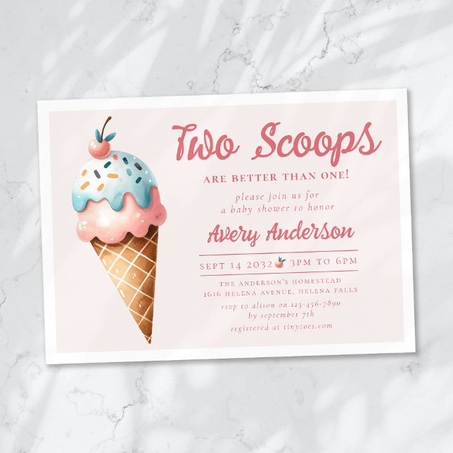 Two Scoops Ice Cream Twins Baby Shower Invitation (Creator Uploaded)