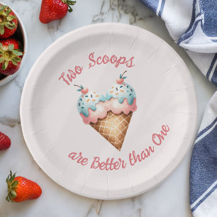 Two Scoops Ice Cream Twins Baby Shower Paper Plate