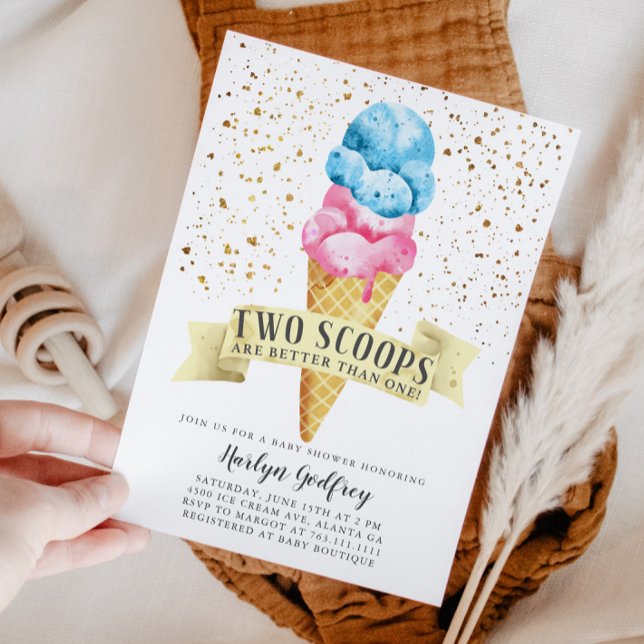 Two Scoops Twin Boy and Girl Baby Shower Invitation (Creator Uploaded)