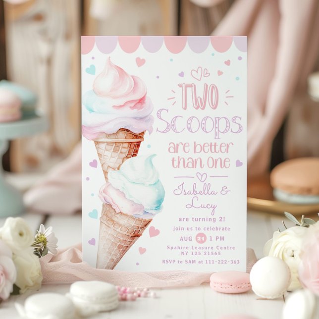 Two scoops twins ice cream birthday party invitation (Creator Uploaded)