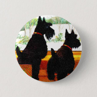 Two Scottie Dogs At Christmas 6 Cm Round Badge