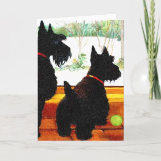 Two Scottie Dogs Waiting for Santa Claus Holiday Card