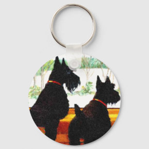 Two Scottie Dogs Waiting for Santa Claus Key Ring
