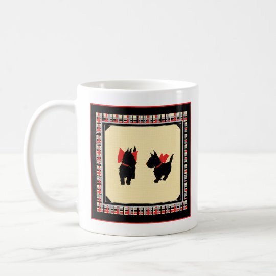 Two Scottish Terriers red bows mug