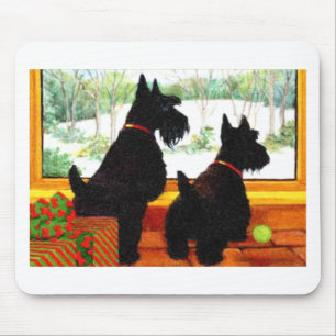 Two Scotty Dogs at Christmas Mouse Mat