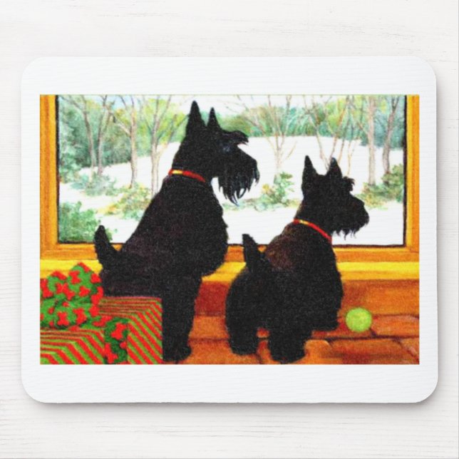 Two Scotty Dogs at Christmas Mouse Mat (Front)