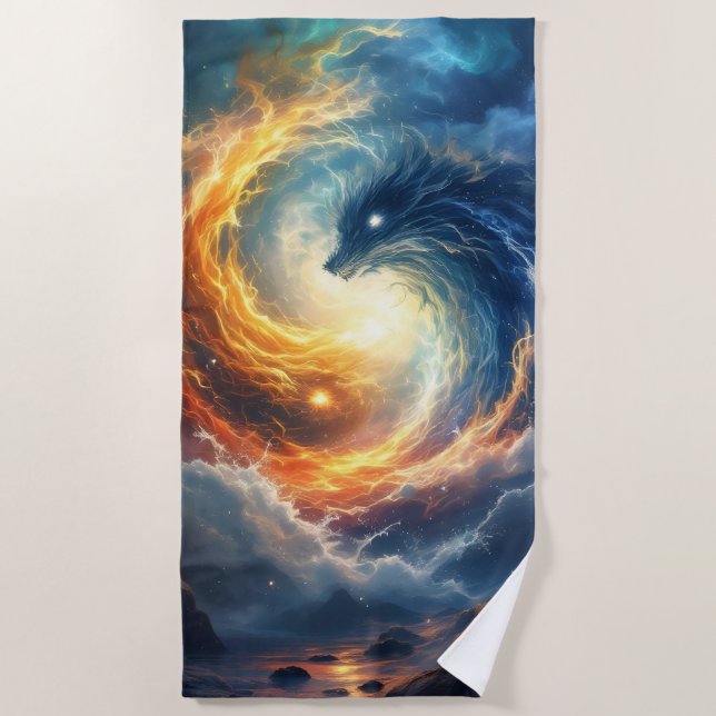 Two sea monsters chase each other, fantasy  beach towel (Front)