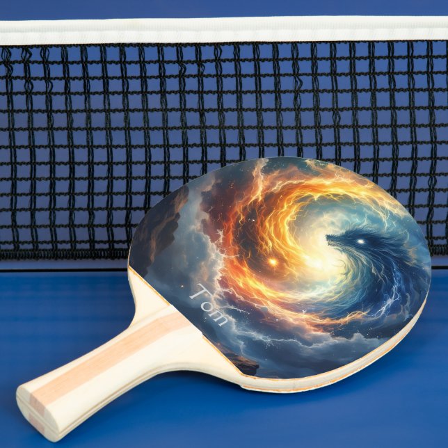 Two sea monsters chase each other, fantasy  ping pong paddle (Insitu)