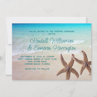 Two Sea Stars Tropical Seas Coastal Wedding  Invitation