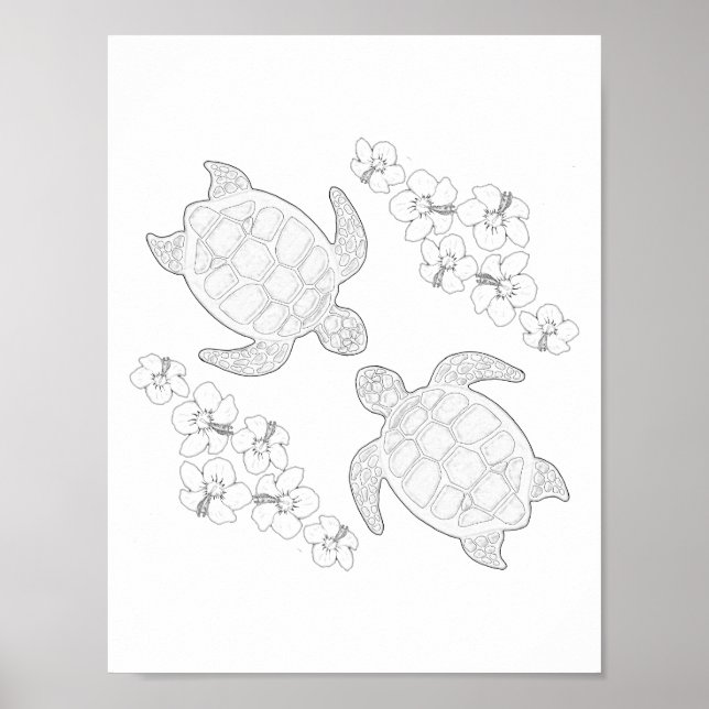 Two Sea Turtles Adult Colouring Poster (Front)