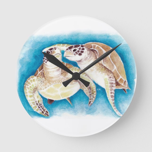 Two Sea Turtles Round Clock (Front)