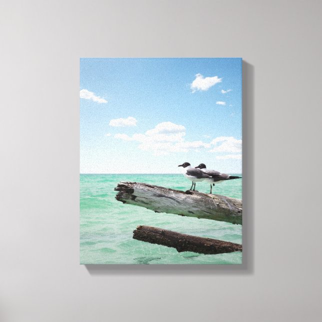 Two seagulls sitting on a dead tree sticking out canvas print (Front)