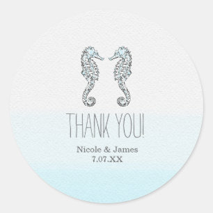 Two Seahorses Elegant Beach Wedding Classic Round Sticker