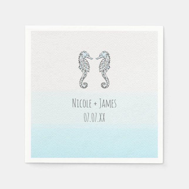 Two Seahorses Elegant Beach Wedding Napkin (Front)