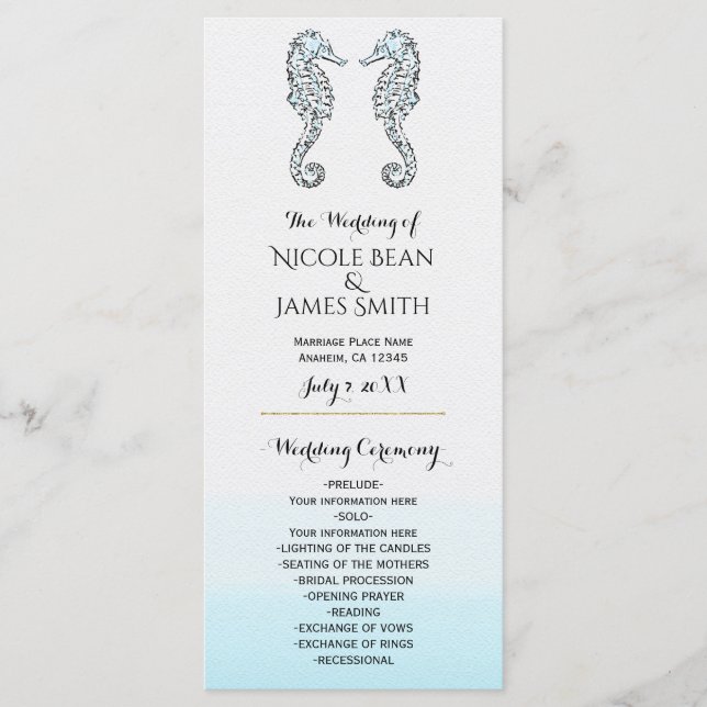 Two Seahorses Elegant Beach Wedding Program Rack Programme (Front)