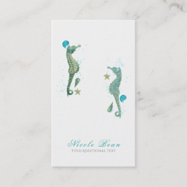 Two Seahorses Watercolor Beach Elegant Chic Business Card (Front)