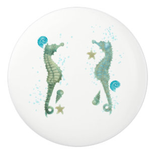 Two Seahorses Watercolor Beach Elegant Tropical Ceramic Knob