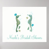 Two Seahorses Watercolor Beach Poster Banner