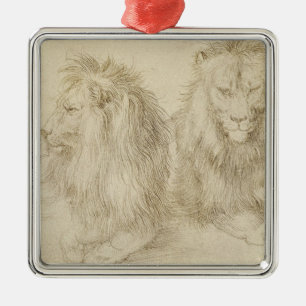 Two Seated Lions (Wild Animals) (Albrecht Durer) Metal Tree Decoration