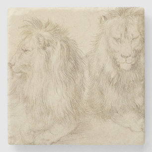 Two Seated Lions (Wild Animals) (Albrecht Durer) Stone Coaster