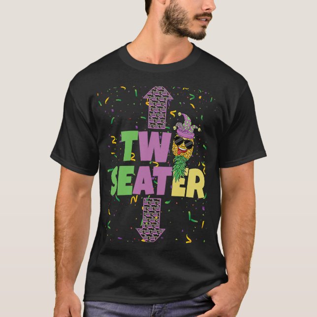 Two Seater Mardi Gras Upside Down Pineapple Swinge T-Shirt (Front)