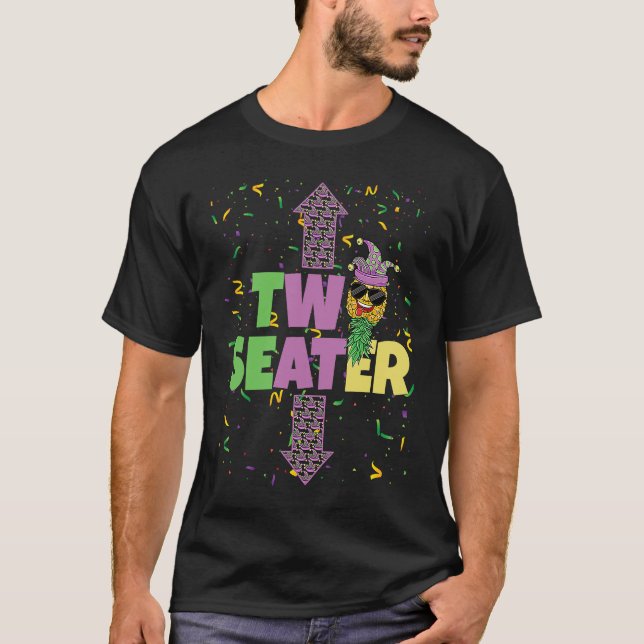 Two Seater Mardi Gras Upside Down Pineapple Swinge T-Shirt (Front)
