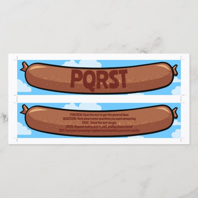 Two Self Cut Out PQRST Study Sausage Bookmarks (Front)