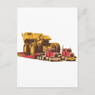 Two Semi Big Trucks carrying a Huge Mining Truck Postcard
