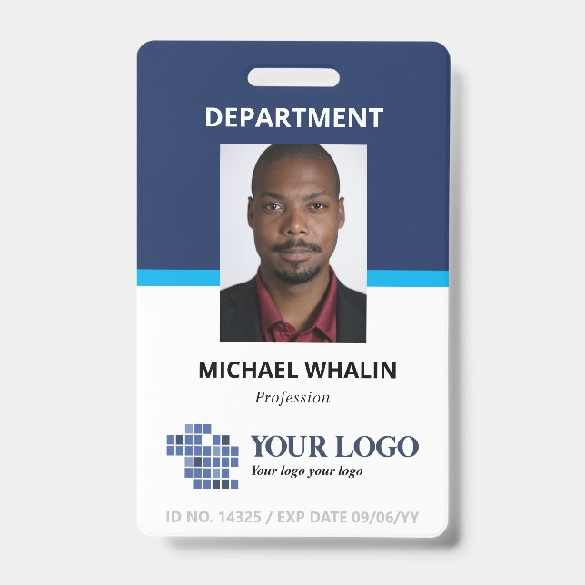 Two Shades Blue Add Your Logo & Photo ID Badge (Front)