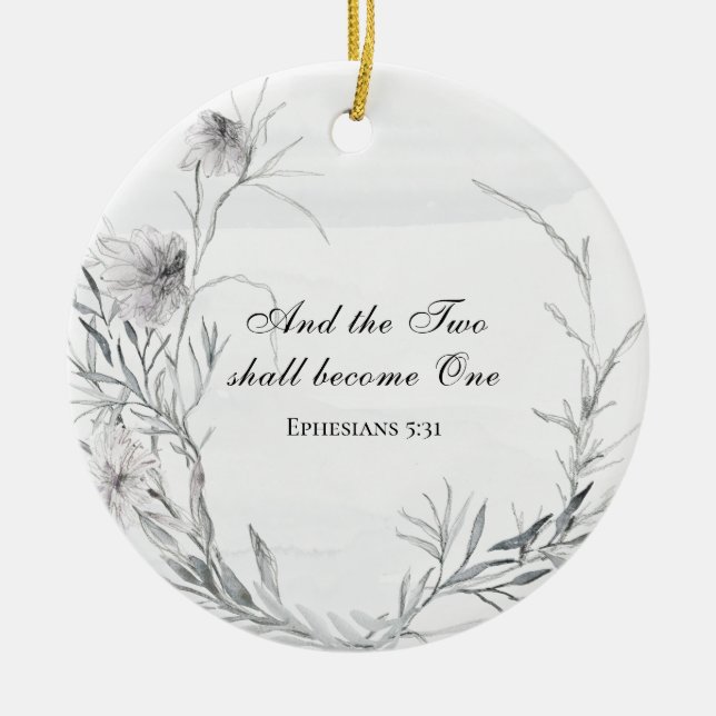 Two shall become One Bible Verse Wedding Ceramic Tree Decoration (Front)
