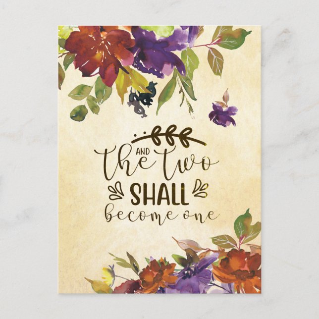 Two shall become One Bible Wedding Congratulations Postcard (Front)