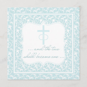 Two Shall Become One Christian Wedding Aqua Blue Invitation