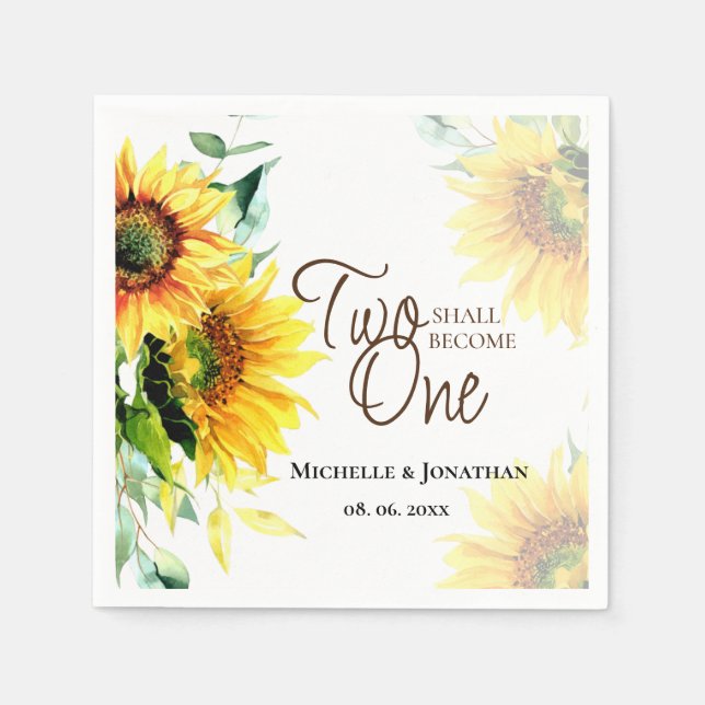 Two Shall Become One Yellow Sunflowers Wedding Napkin (Front)