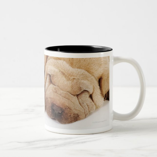 Two Shar Pei puppies sleeping Two-Tone Coffee Mug (Right)