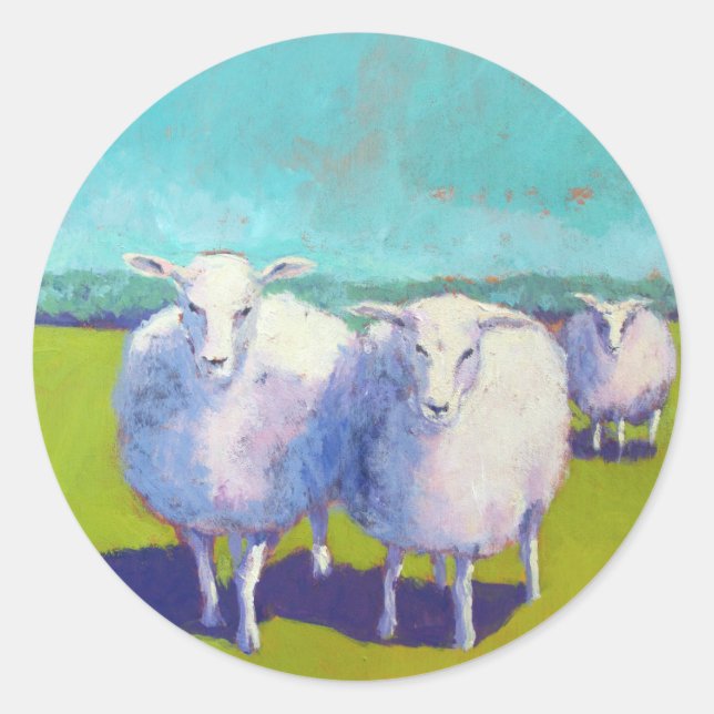 Two Sheep In Field Classic Round Sticker (Front)