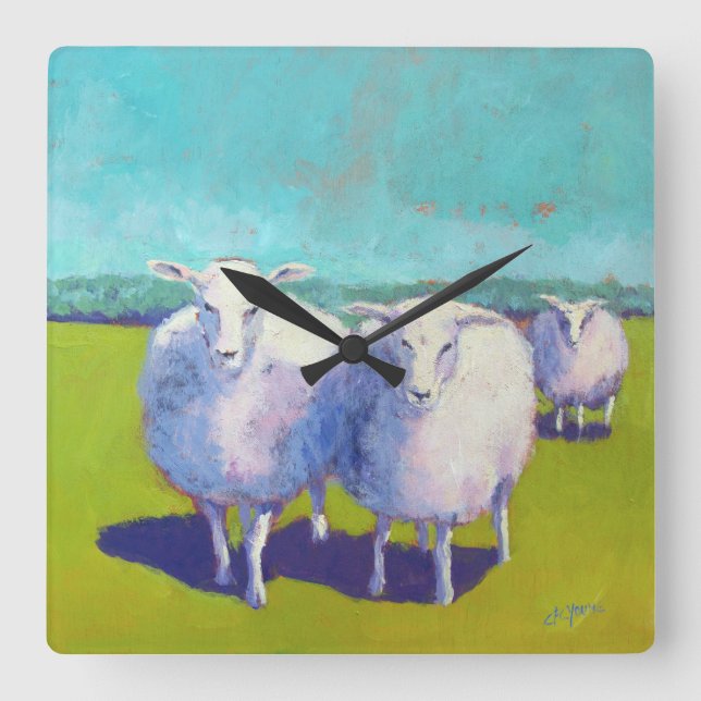 Two Sheep In Field Square Wall Clock (Front)