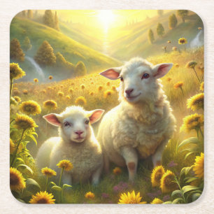 Two Sheep Square Paper Coaster