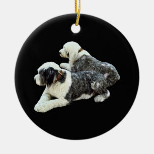 Two Sheepdogs Ceramic Tree Decoration