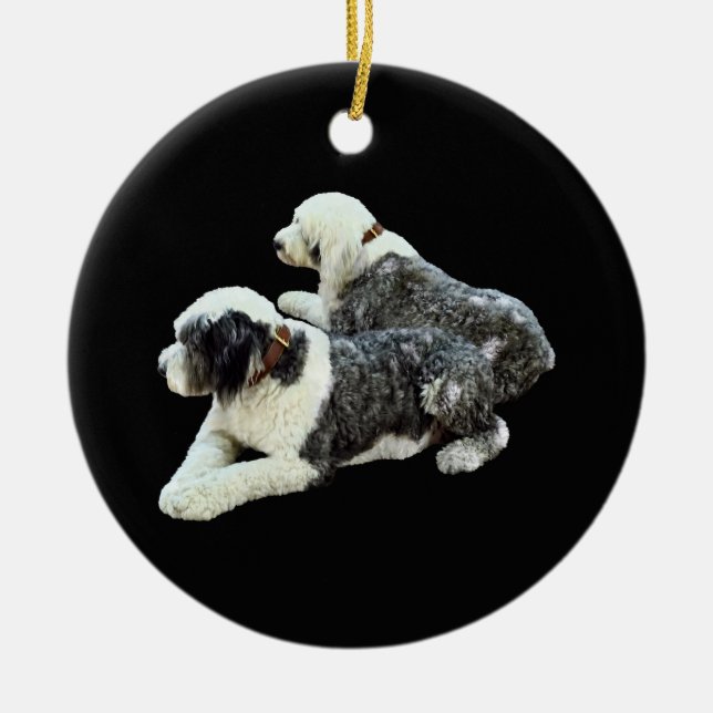 Two Sheepdogs Ceramic Tree Decoration (Front)