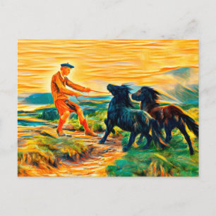 Two Shetland ponies in a misty landscape  Postcard