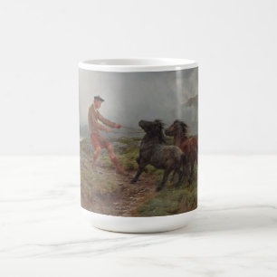 Two Shetland Ponies in a Misty Scottish Landscape Coffee Mug