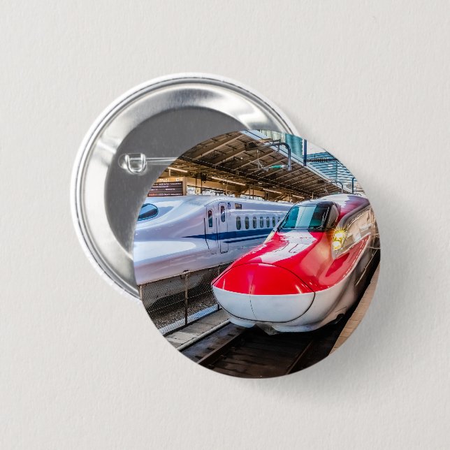 Two Shinkansen at the Tokyo Station 6 Cm Round Badge (Front & Back)