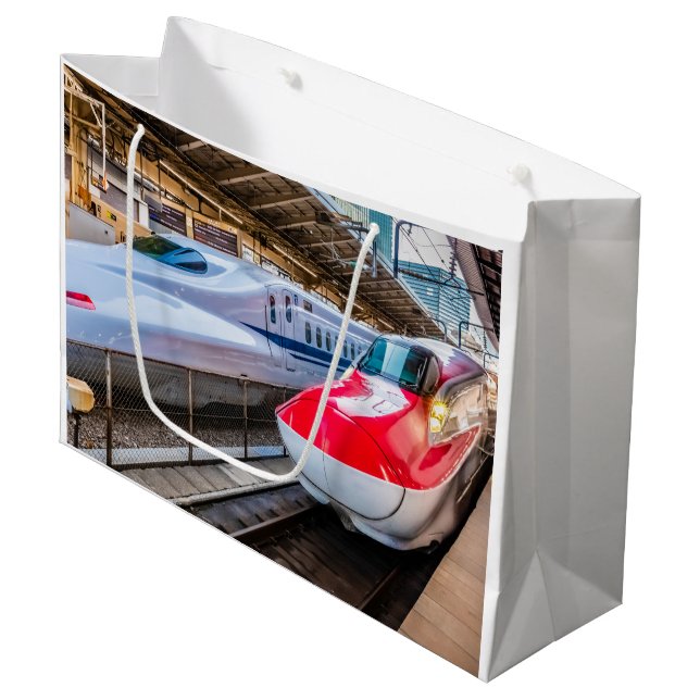 Two Shinkansen at the Tokyo Station Large Gift Bag (Front Angled)