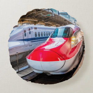 Two Shinkansen at the Tokyo Station Round Cushion
