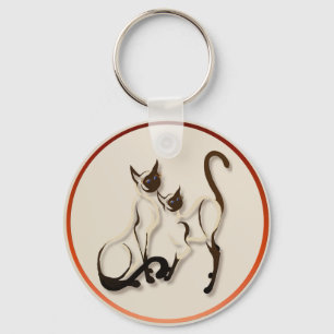 Two Siamese Cats Necklace Key Ring