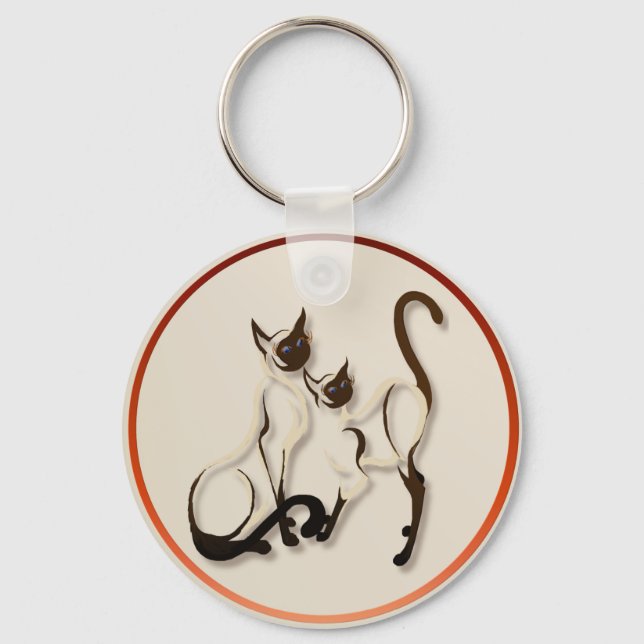 Two Siamese Cats  Necklace Key Ring (Front)